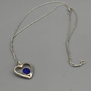 Heart Shaped Blue Sea Glass Sterling Silver Necklace